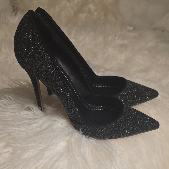 Jean-Michel Cazabat Shoes - Jean-Michel Cazabat Black Glitter Pointed-Toe Stiletto Heels 4 Inches Heel 38.5